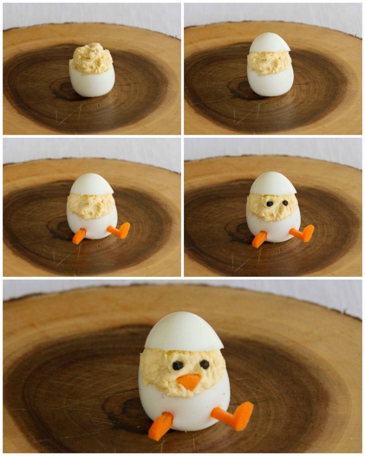 Deviled Egg Chicks Process Shots of constructing the chick