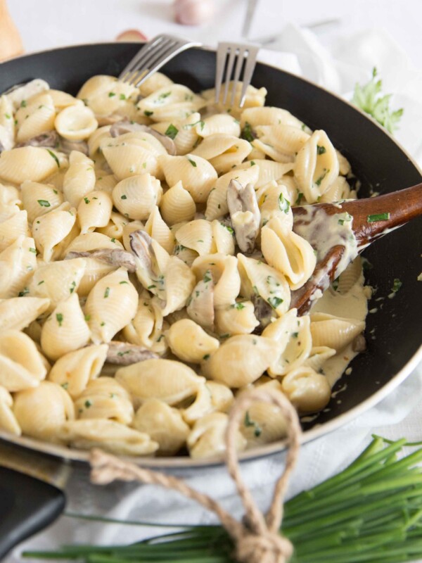 Creamy Mushroom Pasta in the Skillet with Fresh Chives