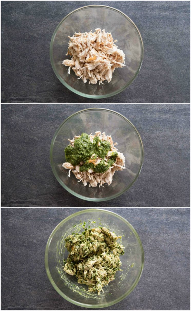 how to make shredded rotisserie chicken with pesto - 3 step by step photos