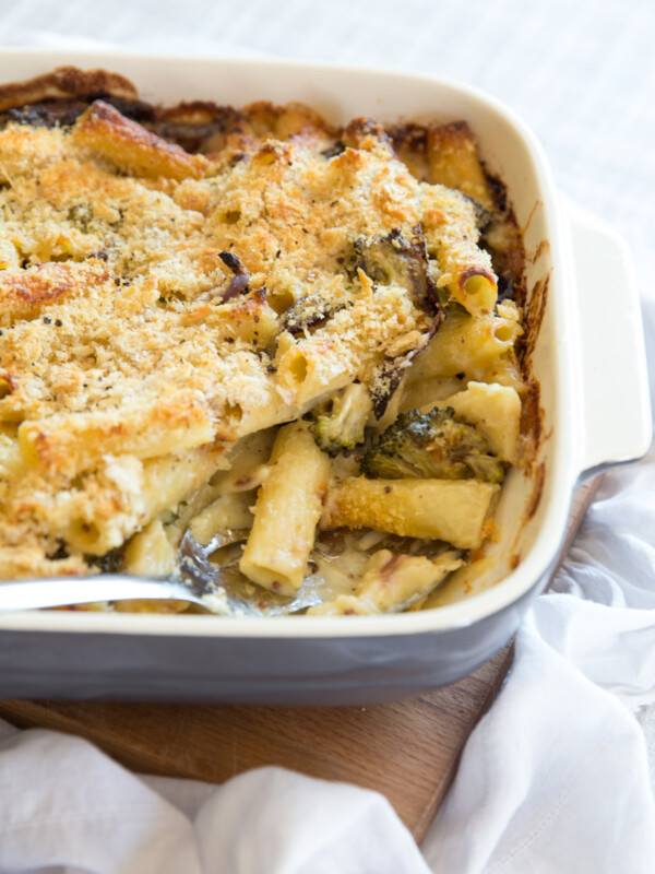 Broccoli Pasta Bake with serving spoon