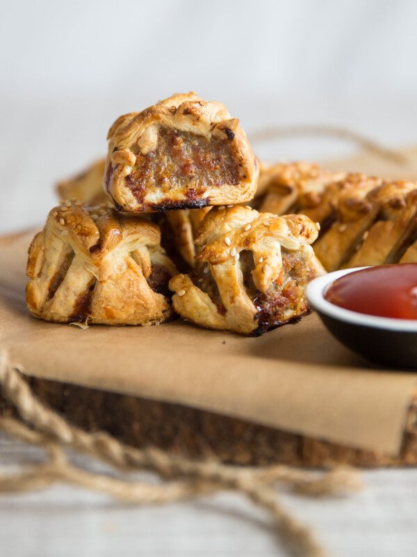 Homemade Sausage Rolls with ketchup