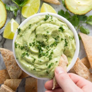 Creamy Avocado Dip with pita bread chips