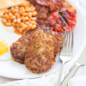 Perfect Homemade Hash brown Patties with full English breakfast