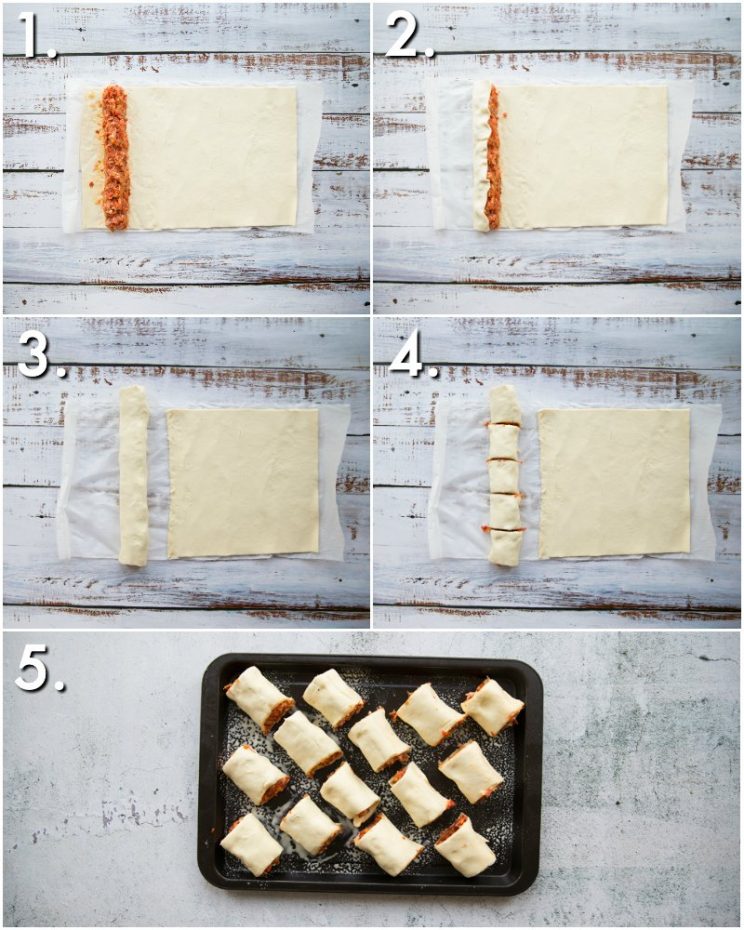 How to make Chorizo Sausage Rolls - 5 step by step photos on rolling sausage rolls