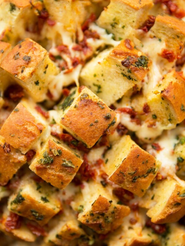 Close up overhead shot of pull apart bread fresh out the oven