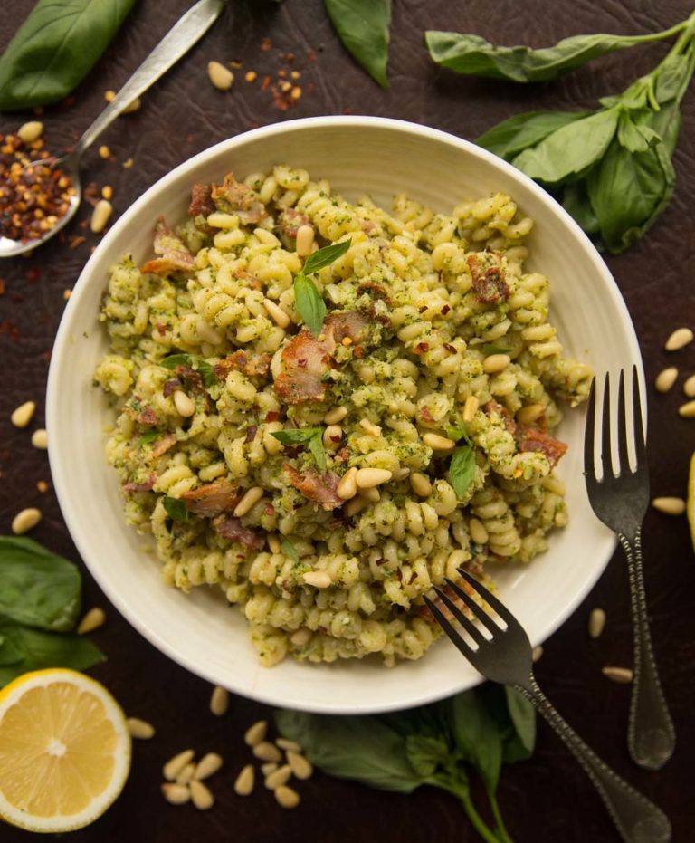 Broccoli Pesto Pasta with Bacon | Don't Go Bacon My Heart