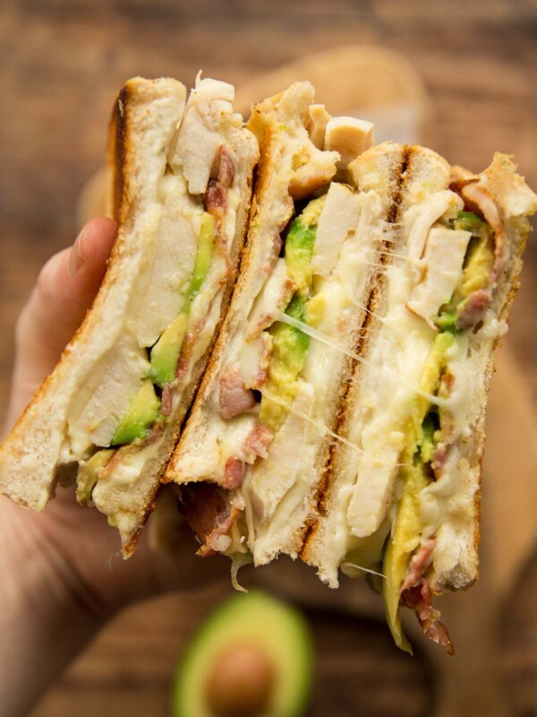 overhead shot of open grilled cheese showing filling