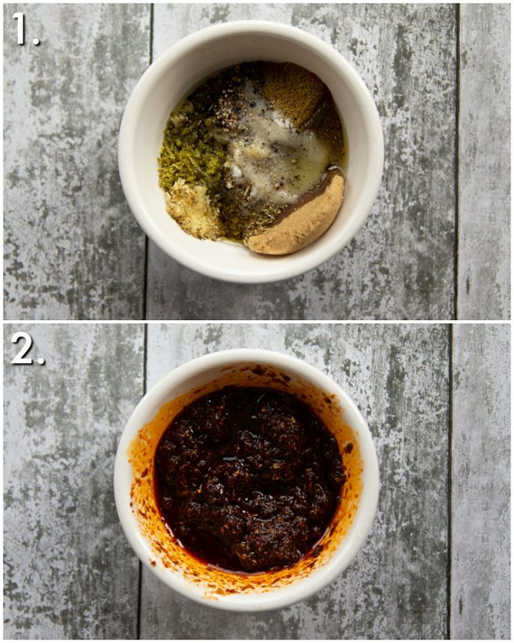 2 step by step photos showing how to make chipotle marinade