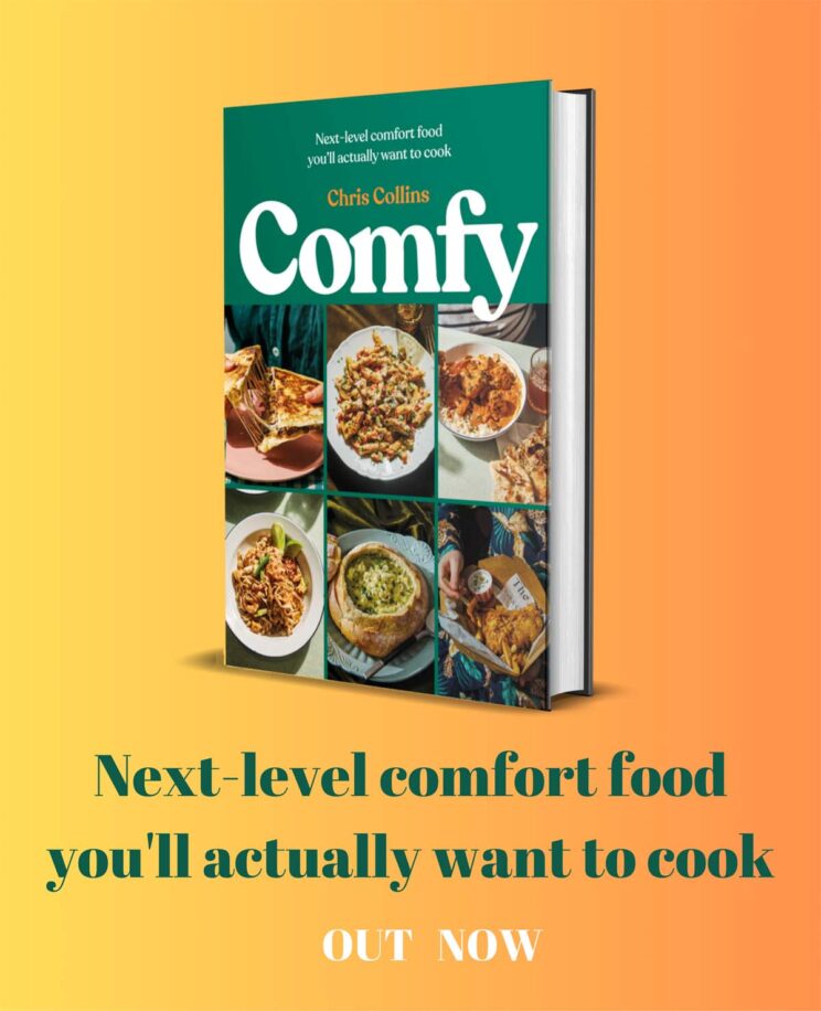 comfy cookbook out now with orange background