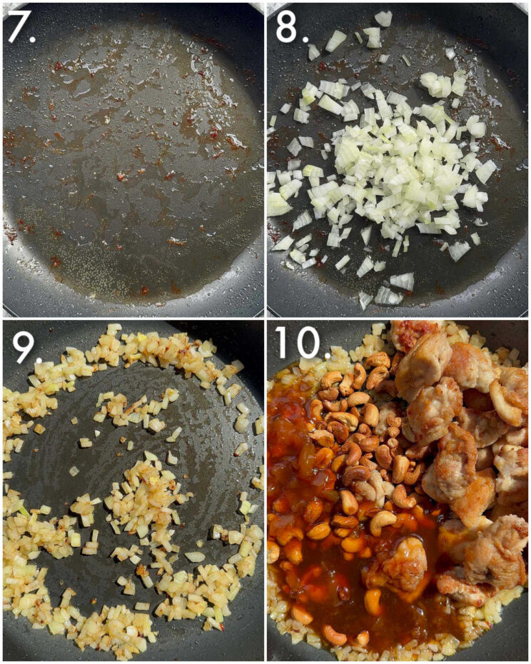 4 step by step photos showing how to make apricot chicken