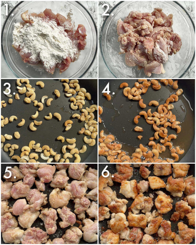 6 step by step photos showing how to prepare apricot chicken