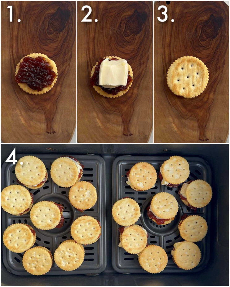 4 step by step photos showing how to make savoury smores