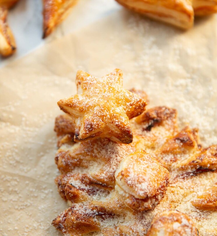 close up shot of star on Christmas tree puff pastry