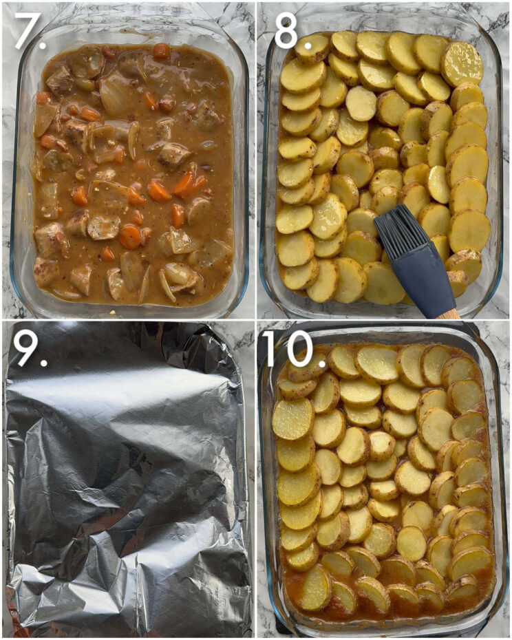 4 step by step photos showing how to make sausage hotpot