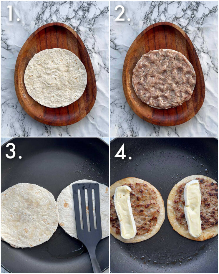 4 step by step photos showing how to make smash tacos