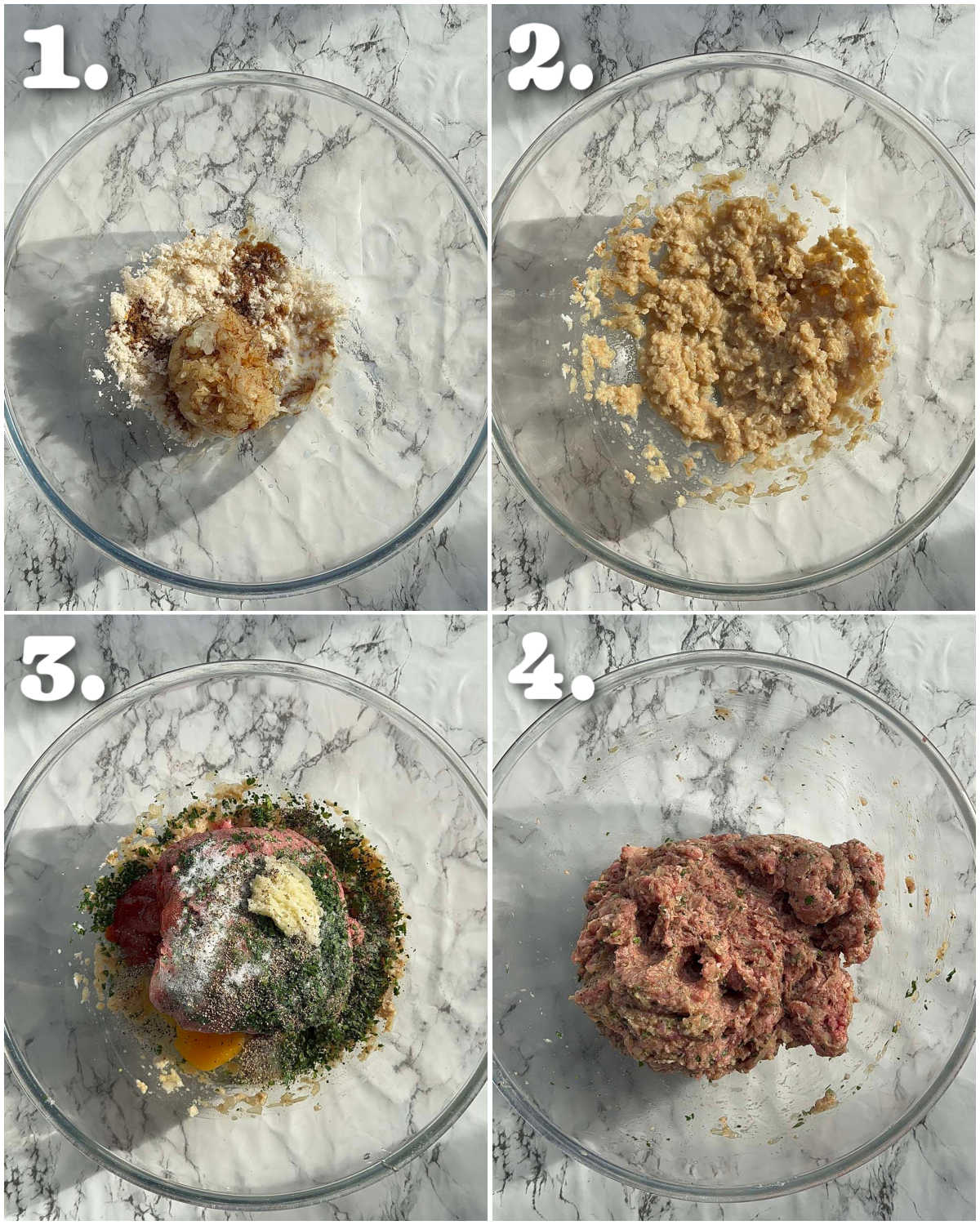 4 step by step photos showing how to make meatloaf